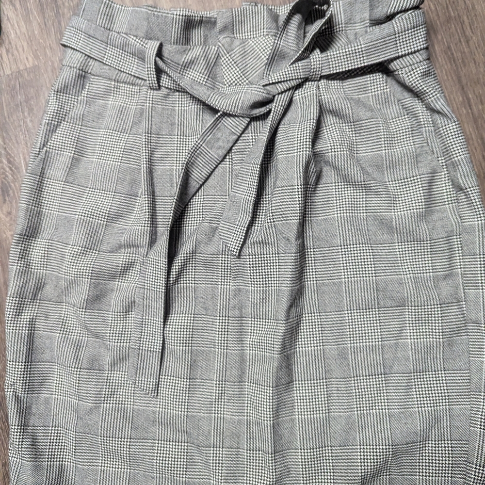 Vero Moda Gray Plaid Paperbag Pencil Skirt with Tie Belt